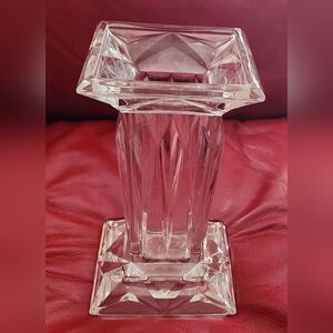 PartyLite Quad Prism Crystal Square Pedestal Pillar Candle Holder Vase CHARITY